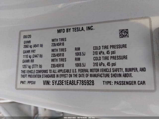 2020 TESLA MODEL 3 9