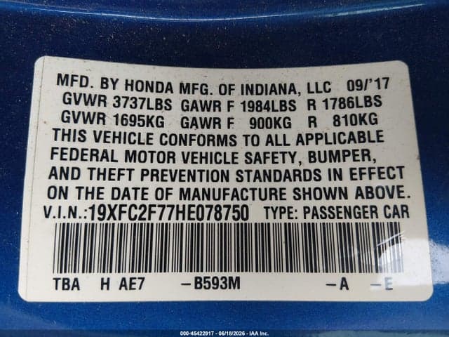 2017 HONDA CIVIC EX 9