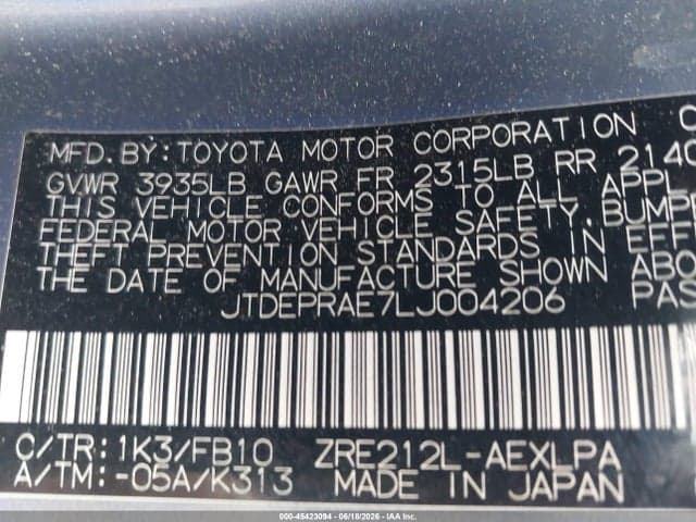 2020 TOYOTA COROLLA LE 9