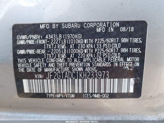 2019 SUBARU CROSSTREK 2.0I PREMIUM 9