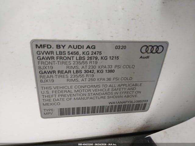 2020 AUDI Q5 PREMIUM 45 TFSI QUATTRO S TRONIC 9