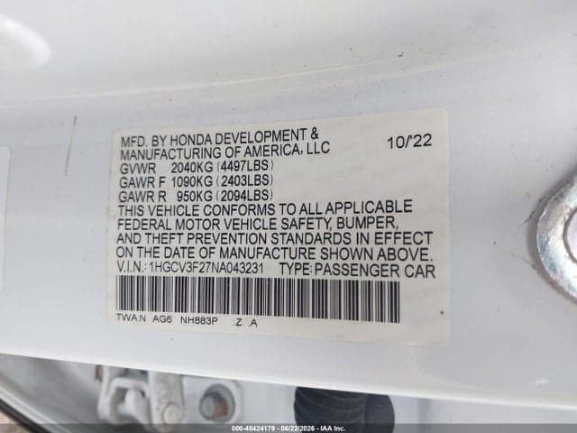 2022 HONDA ACCORD HYBRID SPORT 9
