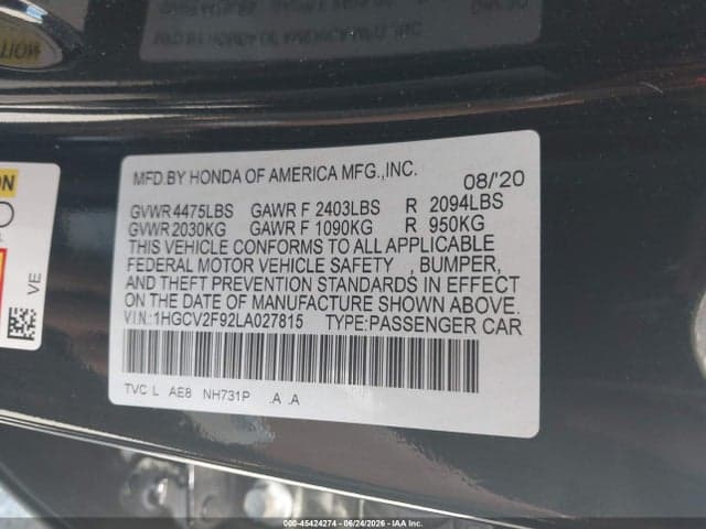 2020 HONDA ACCORD TOURING 9
