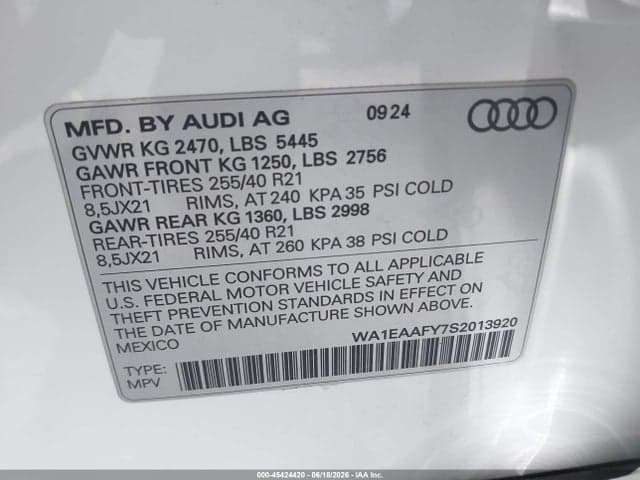 2025 AUDI Q5 PREMIUM PLUS 45 TFSI S LINE QUATTRO S TRONIC 9