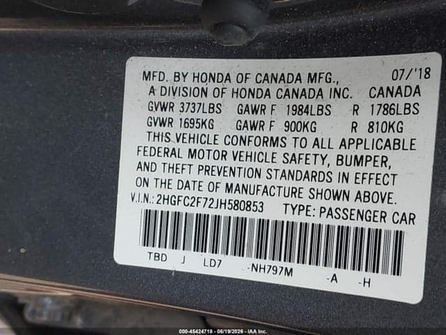 2018 HONDA CIVIC EX 9