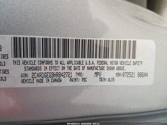 2017 DODGE GRAND CARAVAN GT 9
