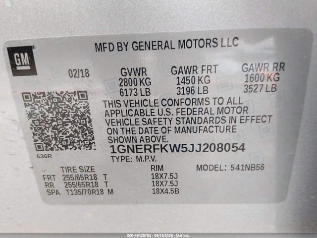 2018 CHEVROLET TRAVERSE LS 9