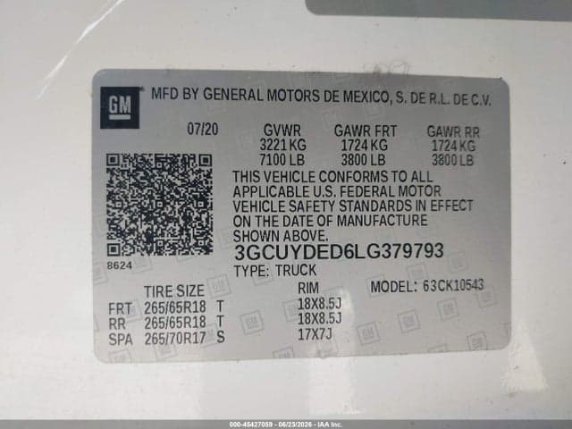 2020 CHEVROLET SILVERADO 1500 4WD SHORT BED LT 9