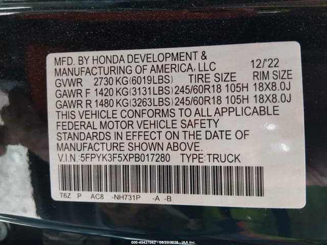 2023 HONDA RIDGELINE RTL 9