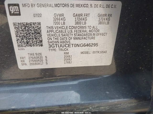 2022 GMC SIERRA 1500 4WD SHORT BOX ELEVATION 9