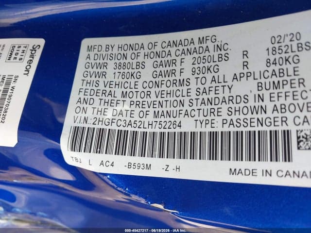 2020 HONDA CIVIC SI COUPE 9