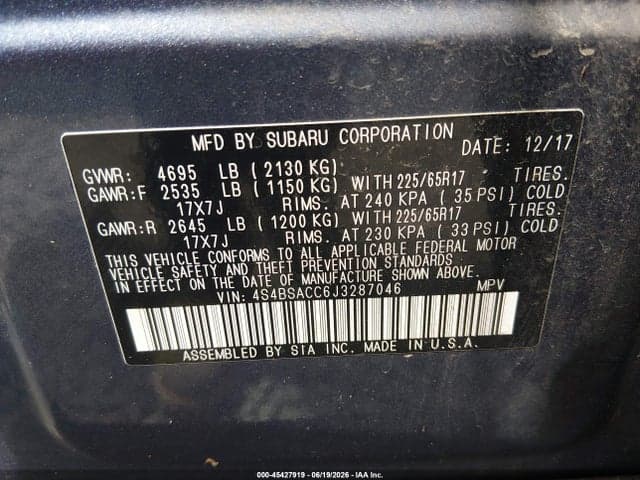 2018 SUBARU OUTBACK 2.5I PREMIUM 9