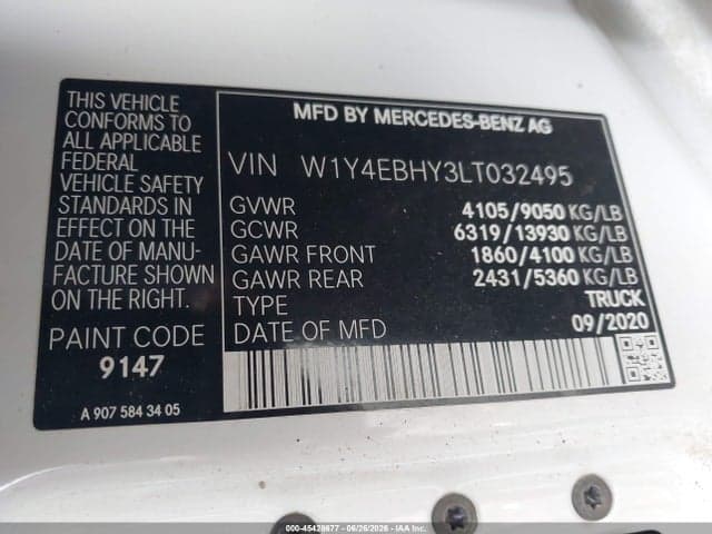 2020 MERCEDES-BENZ SPRINTER 2500 STANDARD ROOF V6 9