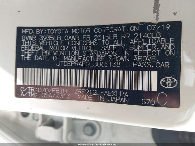 2020 TOYOTA COROLLA LE 9