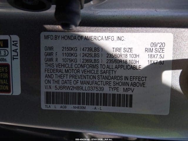 2020 HONDA CR-V AWD EX-L 9