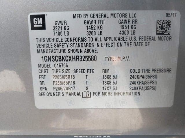 2017 CHEVROLET TAHOE LT 9
