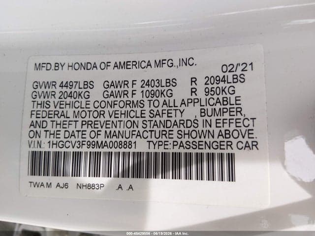 2021 HONDA ACCORD HYBRID TOURING 9