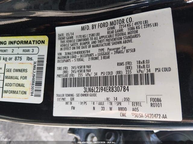 2014 LINCOLN MKZ 9