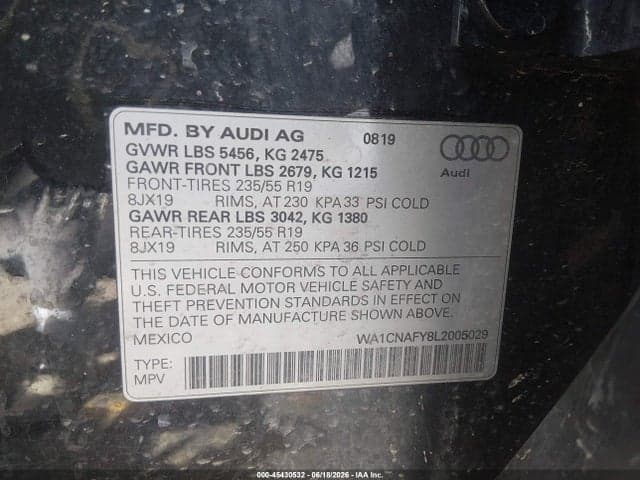 2020 AUDI Q5 PRESTIGE 45 TFSI QUATTRO S TRONIC 9