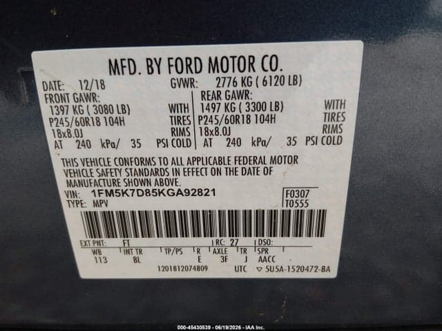 2019 FORD EXPLORER XLT 9