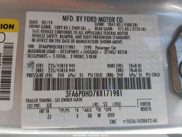 2019 FORD FUSION SE 9