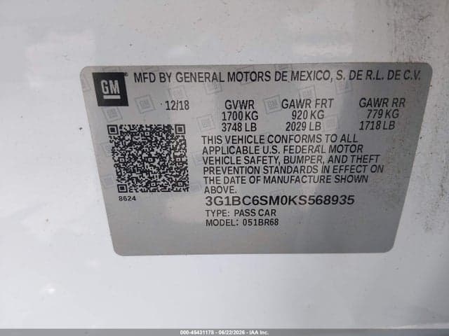 2019 CHEVROLET CRUZE LS 9