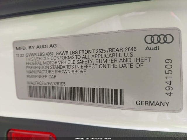 2023 AUDI A5 SPORTBACK PREMIUM PLUS 45 TFSI S LINE QUATTRO S TRONIC 9