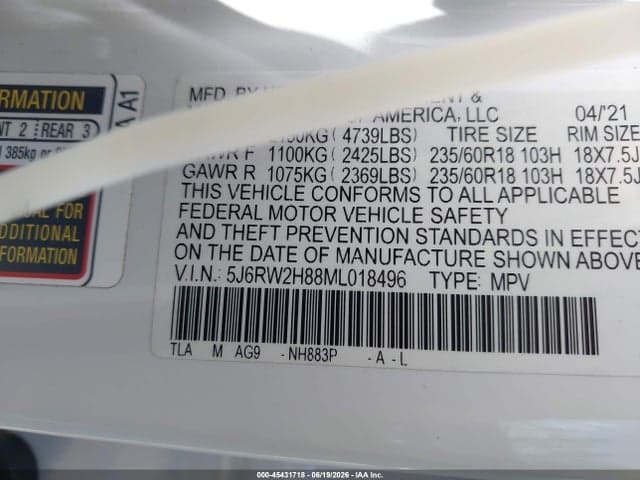 2021 HONDA CR-V AWD EX-L 9