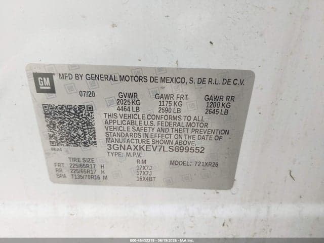 2020 CHEVROLET EQUINOX FWD LT 1.5L TURBO 9