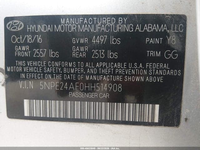 2017 HYUNDAI SONATA 9