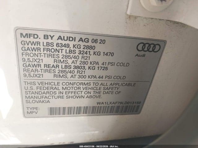 2020 AUDI Q7 PREMIUM PLUS 55 TFSI QUATTRO TIPTRONIC 9