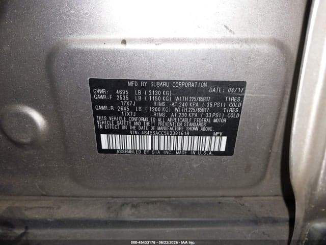 2017 SUBARU OUTBACK 2.5I PREMIUM 9