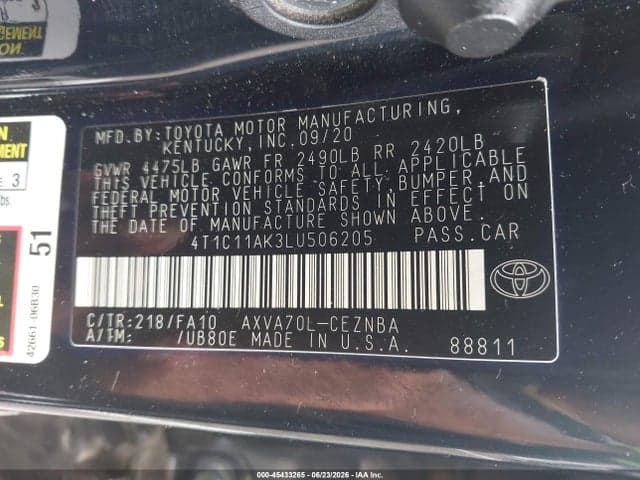 2020 TOYOTA CAMRY LE 9