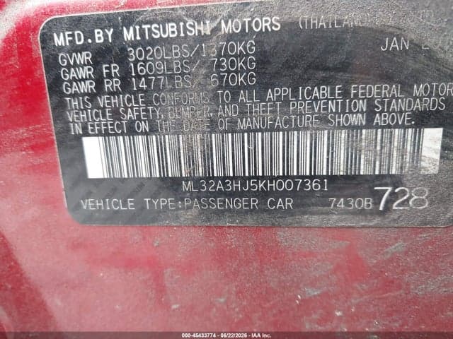 2019 MITSUBISHI MIRAGE ES/RF 9