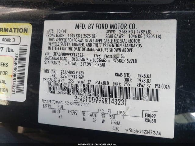 2019 FORD FUSION TITANIUM 9