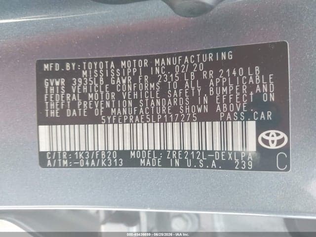 2020 TOYOTA COROLLA LE 9