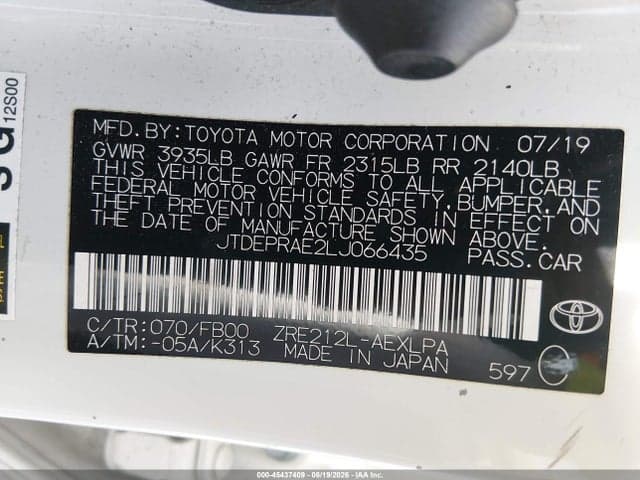 2020 TOYOTA COROLLA LE 9