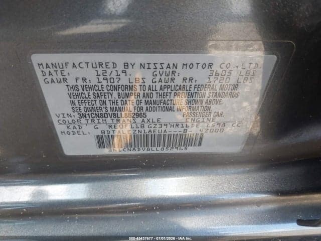 2020 NISSAN VERSA S XTRONIC CVT 9