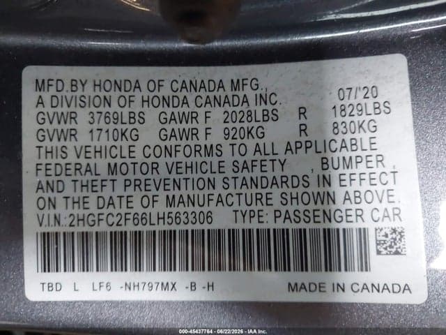 2020 HONDA CIVIC LX 9