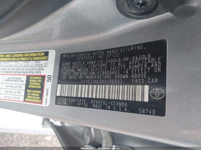 2022 TOYOTA CAMRY LE HYBRID 9