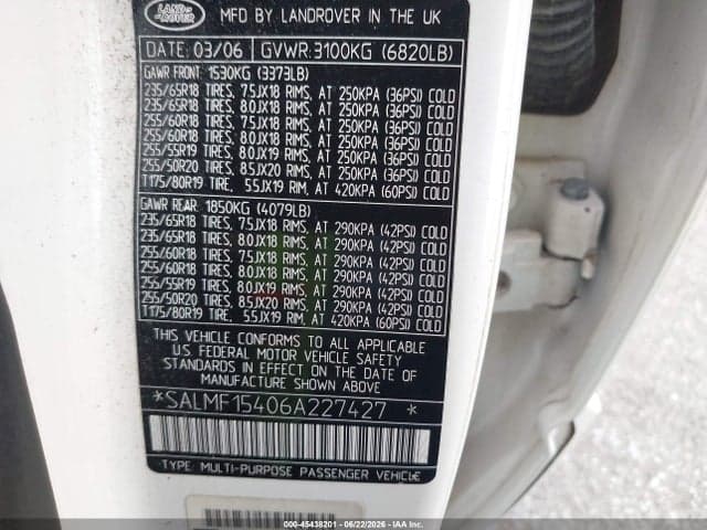 2006 LAND ROVER RANGE ROVER 9