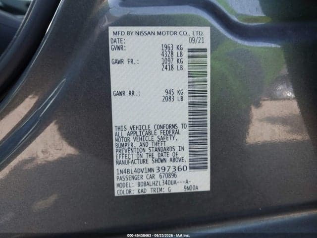 2021 NISSAN ALTIMA SV FWD 9