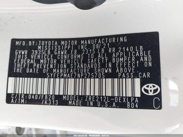 2022 TOYOTA COROLLA LE 9
