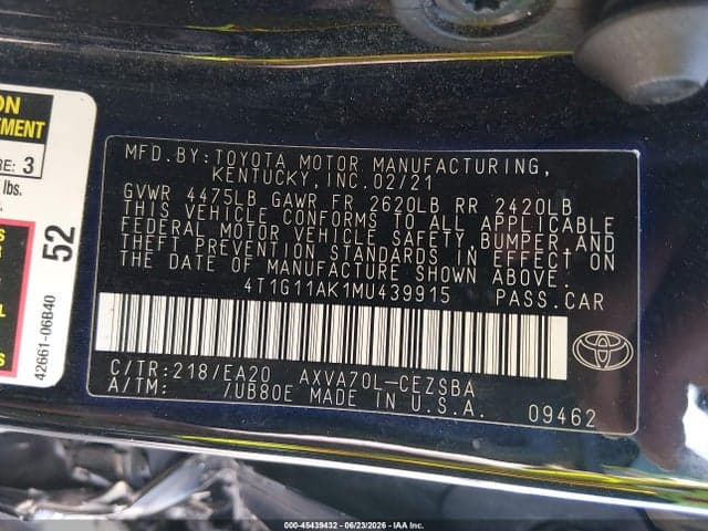 2021 TOYOTA CAMRY SE 9