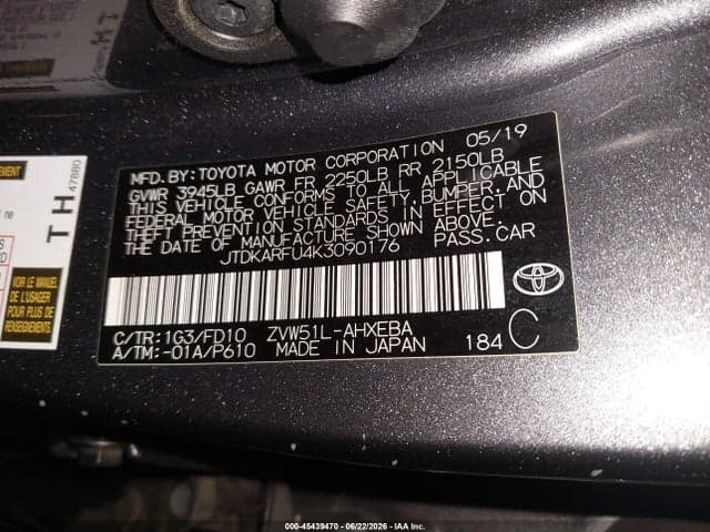 2019 TOYOTA PRIUS LE 9