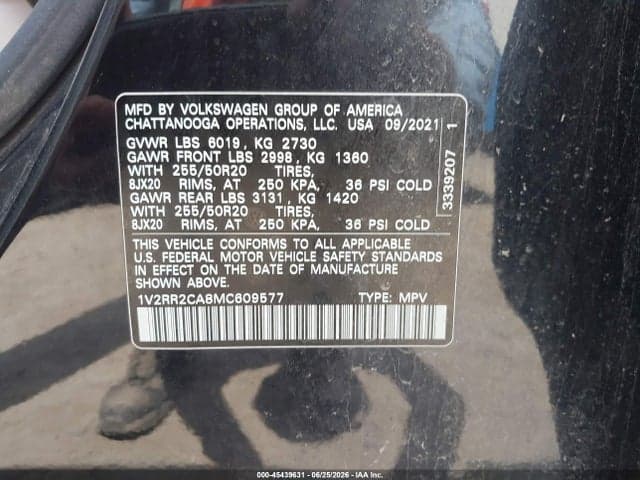 2021 VOLKSWAGEN ATLAS 3.6L V6 SE W/TECHNOLOGY R-LINE 9
