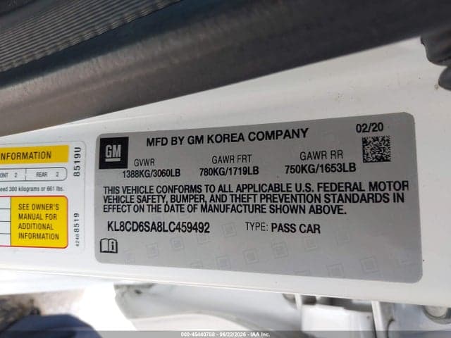 2020 CHEVROLET SPARK FWD 1LT AUTOMATIC 9