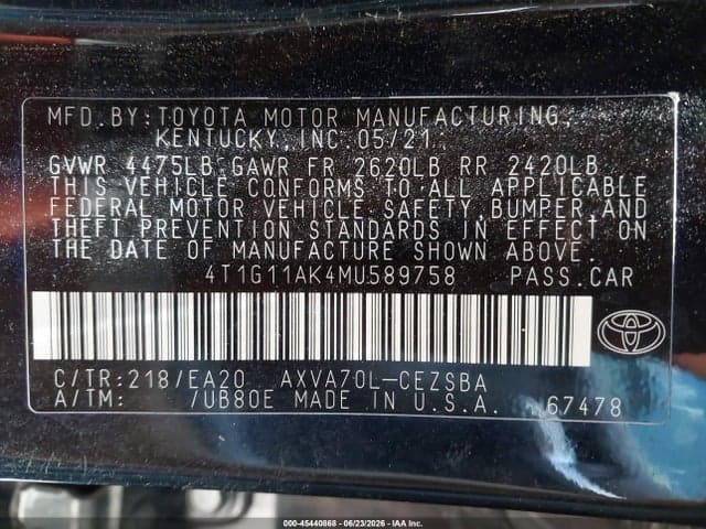 2021 TOYOTA CAMRY SE 9