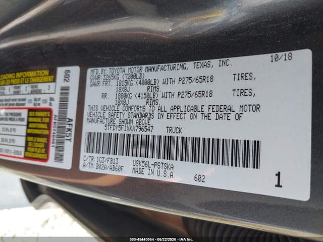 2019 TOYOTA TUNDRA SR5 5.7L V8 9