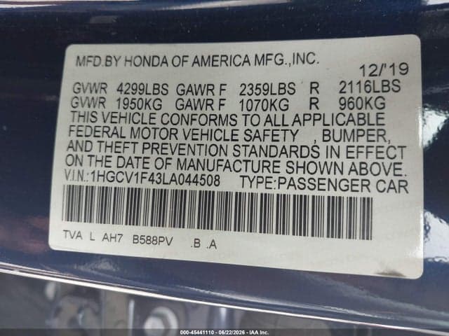 2020 HONDA ACCORD EX 9